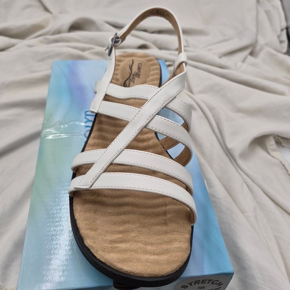 NEW Easy Street Lobo White Strappy Cross Ankle Strap Comfort Wedge Sandals 12M